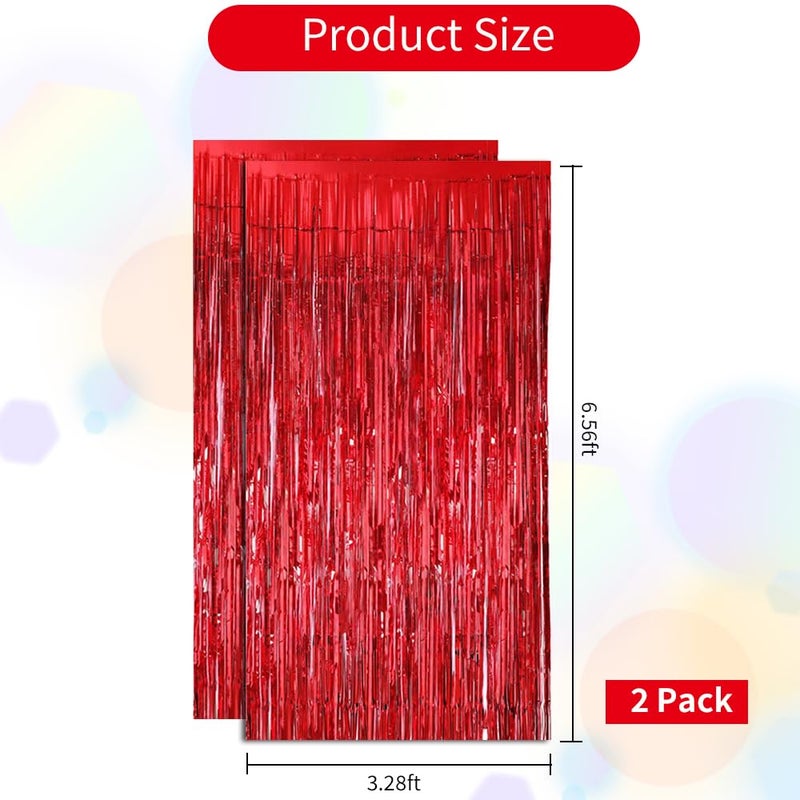 BEISHIDA 2 Pcs Red Door Streamers Tinsel Curtain Party Streamers Backdrop Fringe Foil Wall Background for Birthday Valentine's Day Christmas Wedding Party Decoration(3.28 ft x 6.56 ft) - Image 2